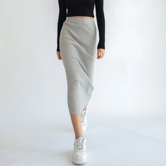 437 Dresses & Skirts - Shop 437 Ribbed Knit Grey Midi Skirt Sz S